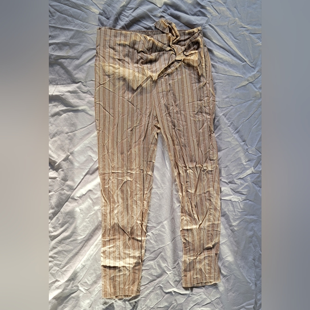 BeBop Beige Striped Women's Pants with Bow